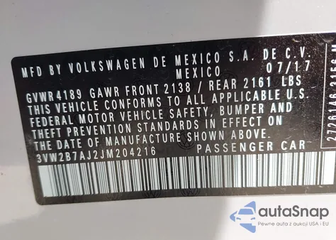 2018 Volkswagen Jetta 1.4T S z USA, uszkodzony, nr VIN 3VW2B7AJ2JM204216